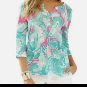 Lilly Pulitzer Mindy Tunic Top Tropical Pink Sands 100% Linen XS